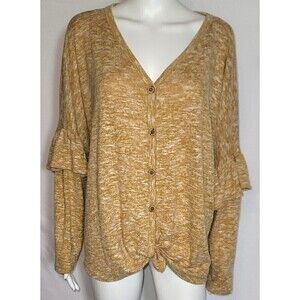 Fantastic Fawn Mustard Button Front Tie Front Oversized Cardigan Size M